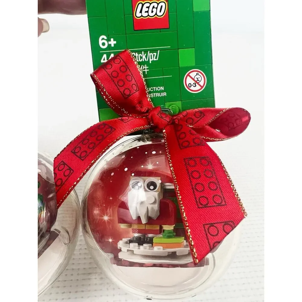Two LEGO 854037 Christmas Ball Ornament 44 pc Santa Claus Holiday Retired Set